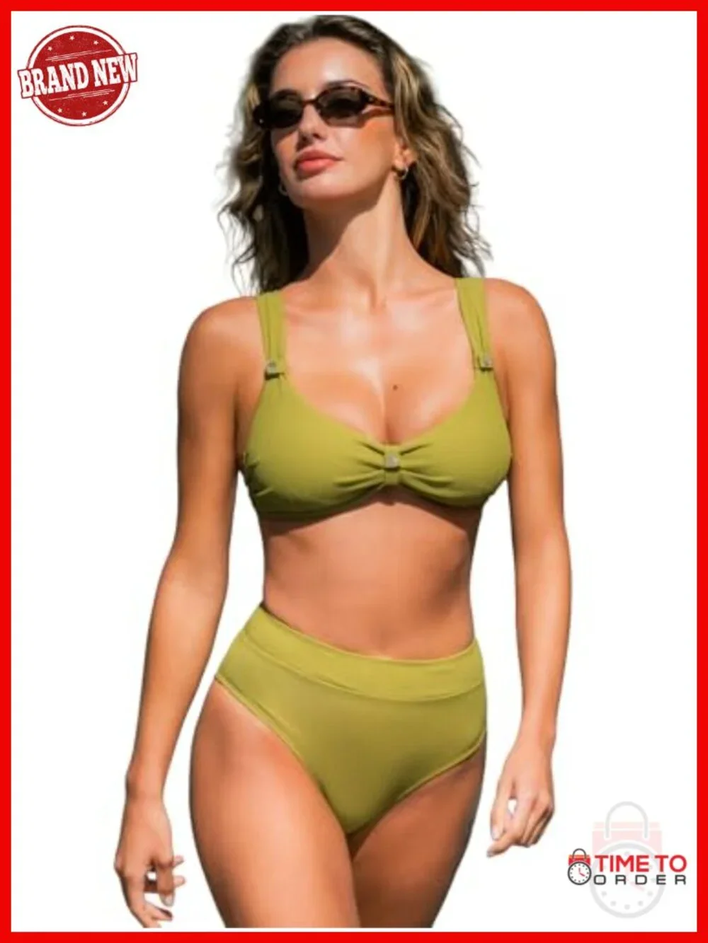 High Waisted V Neck Two Piece Bikini Set with Removable Soft Cups